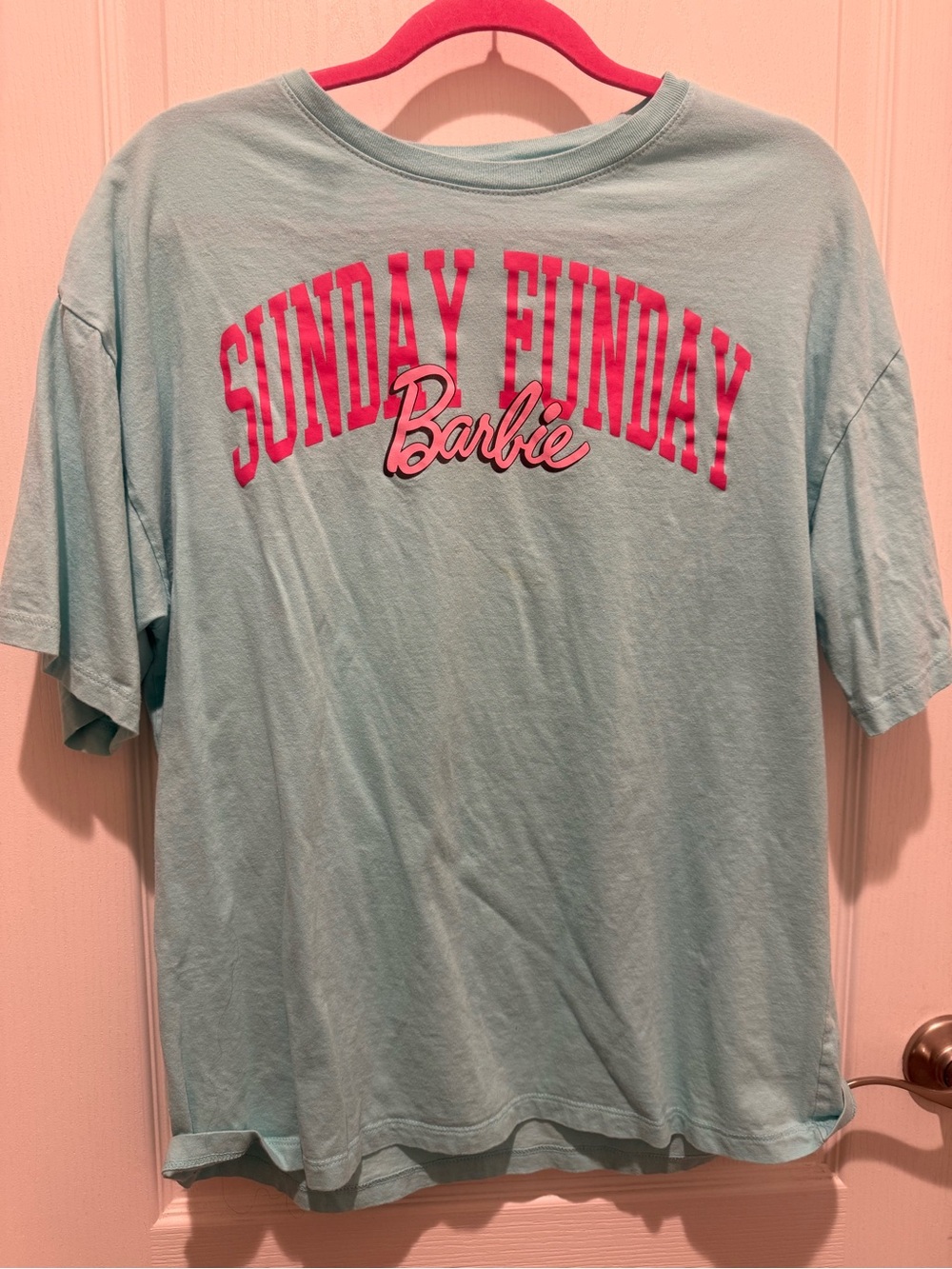 Barbie Light Aqua Tee with Bright Pink 'Sunday Funday' Logo